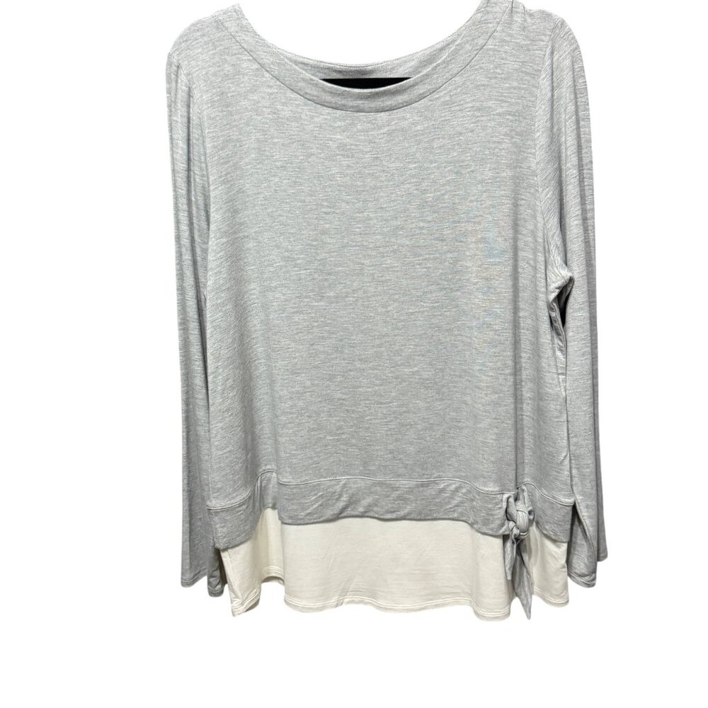 J. Jill size L viscose blend gray with white hem knotted side long sleeve top